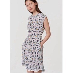 Ann Taylor Loft Floral Flutter Button Front Shirt dress Polka Dot Pockets Size S